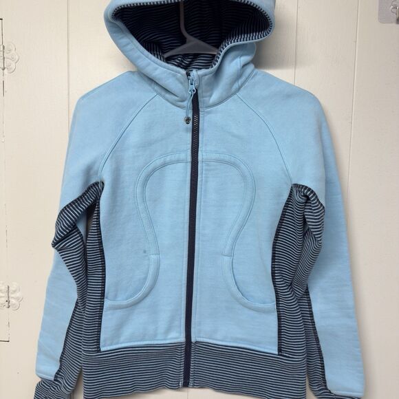 Lululemon Scuba Hoodie Striped Trim Shhh I’m Meditating Full Zip Up Women 6 GUC - Picture 2 of 12